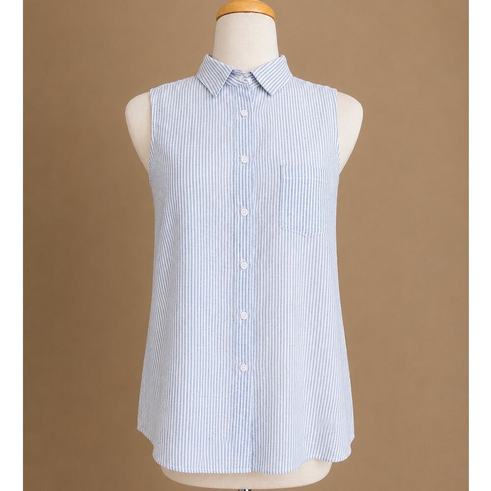 White Crow Sleeveless Button Front Soft Cream & Blue Embroidered Lace Cotton M - Picture 3 of 8